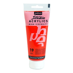 PEBEO HIGH VISCOSITY STUDIO ACRYLICS - TRANSPARENT VERMILLION (19) - TUBE OF 100 ML