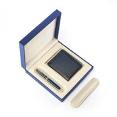 Gift Set Lapis Bard Contemporary Gold Trims Ballpoint Pen With Ducorium Wallet Blue With Gold Trim