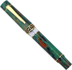 GIOIA Medium Nib Fountain Ink Pen | Bellevista Aragona | Green Red Marbled Resin Barrel & Cap with Gold Plated Nib and Trims | Piston Filler