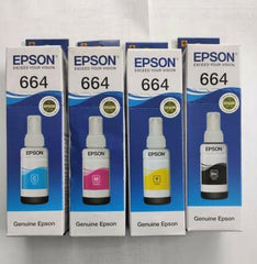 Epson T664 Ink Bottle (Cyan, Magenta, Yellow, Black) Ink Tank Printer L100, L200, L210, L220, L300, L310, L350, L355-70 ML Each Bottle