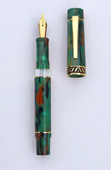 GIOIA Medium Nib Fountain Ink Pen | Bellevista Aragona | Green Red Marbled Resin Barrel & Cap with Gold Plated Nib and Trims | Piston Filler