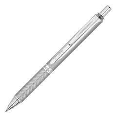 Pentel EnerGel 0.7 MM Roller Gel Pen | Textured Grip With Retractable Mechanism | Classic Design With Silver Metal Body | 1 Pc Blister Pack | Silver Body Blue Ink (BL407Z)