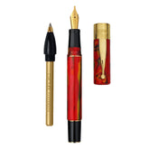 GIOIA Partenope Fountain Ink Pen and Rollerball Pen with an Interchangeable Grip Section, Fiamma Flame Resin Barrel & Cap with Gold Plated Fine Nib and Trims