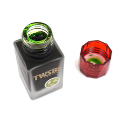 TWSBI Prairie Green Ink for Ink Pen - Fountain Pen - 18ml - Frosted Glass Bottle & Red Transparent Cap, Dye Based