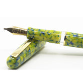 GIOIA Broad Nib Fountain Ink Pen | Metis Colibri | Yellow Green Blue Marbled Resin Barrel & Cap with Gold Plated Nib and Trims | Piston Filler