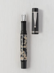 GIOIA Alleria Tramonto Fountain Ink Pen Black Resin Barrel & Cap with Rhodium Plated Medium Nib and Trims,Piston Ink Filling System-Does Not Support Cartridge/Converter