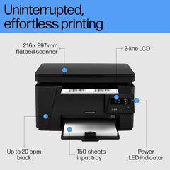 H P Printer Laser-Jet M126a B&W Monochrome Printer for Office: 3-in-1 Print, Copy, Scan, Compact, Durable, Black