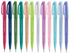 Pentel Brush Sign Pen Ses15C-12 Pastel Colours,Assorted