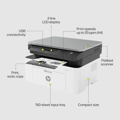 HP Laser MFP 1188a, Print, Copy, Scan, Hi-Speed USB 2.0, Up to 21 ppm, 150-sheet Input Tray, 100-sheet Output Tray, 10,000-page Duty Cycle, 1-Year Warranty, Black and White, 715A2A
