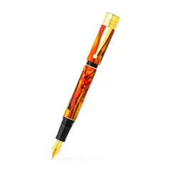 GIOIA Partenope Fountain Ink Pen and Rollerball Pen with an Interchangeable Grip Section, Fiamma Flame Resin Barrel & Cap with Gold Plated Fine Nib and Trims