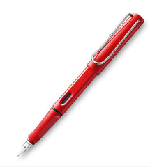 Lamy Safari Red Fountain Pen | Sturdy Plastic, Red | Metal Clip | Ergonomic Grip | Steel Nib, Polished | with Ink Cartridge T 10 Blue | with Converter Z 28