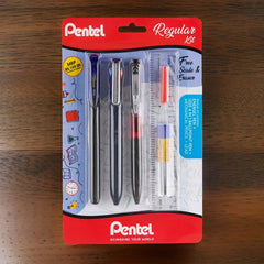 Pentel Regular Kit | Izee Click 4 in 1 Pen, Energel Gel Pen (0.7mm), Pentel 0.7mm 2B Mechanical Pencil | with 15cm Transparent Plastic Ruler and 2B Lead | Pack of 1