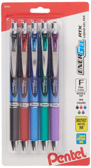 Pentel EnerGel RTX Retractable Liquid Gel Pen, 0.5mm, Metal Tip, Assorted Ink, Pack of 5 (BLN75BP5M)