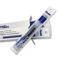 Pentel Energel BL417 Roller Gel Pen & Refills Combo | Quick Drying & Smudge-Proof Ink | 0.7mm Smooth Metal Tip | Set Of 5 Pens & 10 LR7 Refills, Blue Ink