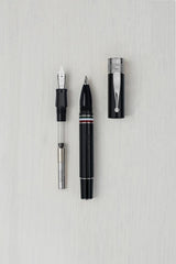 GIOIA Partenope Fountain Ink Pen and Rollerball Pen with an Interchangeable Grip Section, Black Resin Barrel & Cap with Rhodium Plated Broad Nib and Trims