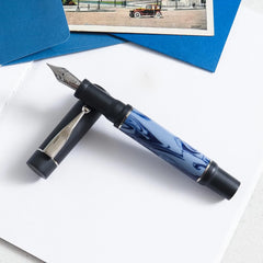 GIOIA Alleria Mare Fountain Ink Pen Blue-Black Resin Barrel & Cap with Rhodium Plated Broad Nib and Trims Piston Ink Filling System-Does Not Support Cartridge/Converter