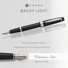 Cross Bailey Light Polished Black Resin Fountain Pen