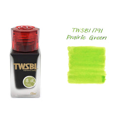TWSBI Prairie Green Ink for Ink Pen - Fountain Pen - 18ml - Frosted Glass Bottle & Red Transparent Cap, Dye Based