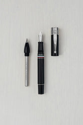 GIOIA Partenope Fountain Ink Pen and Rollerball Pen with an Interchangeable Grip Section, Black Resin Barrel & Cap with Rhodium Plated Broad Nib and Trims
