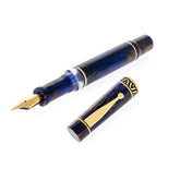 GIOIA Bellevista Crepuscola Fountain Ink Pen Blue-Brown Resin Barrel & Cap with Gold Plated Broad Nib and Trims,Piston Ink Filling System-Does Not Support Cartridge/Converter