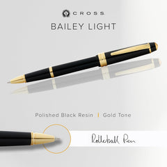 Cross Bailey Light Polished Black Resin and Gold Tone Rollerball Pen AT0745-9
