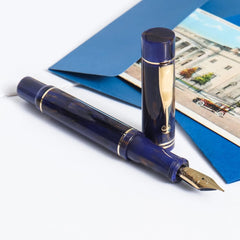 GIOIA Alleria Crepuscola Fountain Ink Pen Blue-Brown Resin Barrel & Cap with Gold Plated Medium Nib and Trims, Piston Ink Filling System-Does Not Support Cartridge/Converter