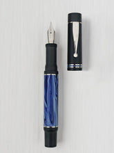 GIOIA Alleria Mare Fountain Ink Pen Blue-Black Resin Barrel & Cap with Rhodium Plated Broad Nib and Trims Piston Ink Filling System-Does Not Support Cartridge/Converter