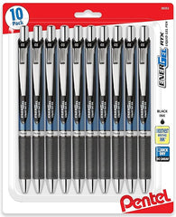 Pentel Energel 0.5mm Black Needle Tip Pens, 10 Pack, RTX Retractable Liquid Gel Pen, Great for Office, School and Home for Women and Men BLN75BP10A