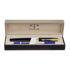 Parker Aster Gold Trim Roller Ball Pen | Body Color - Black | Ink Color - Blue
