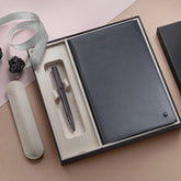 Lapis Bard Gift Set - Torque Matte Black Ball Pen with Ducorium Graphite Leather Notebook