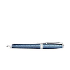 Sheaffer 9163 Prelude Ballpoint Pen - Deep Blue with Chrome-Plated Horizontal Line Engravings and Trim