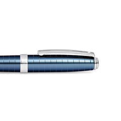 Sheaffer 9163 Prelude Ballpoint Pen - Deep Blue with Chrome-Plated Horizontal Line Engravings and Trim