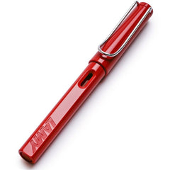Lamy Safari Red Fountain Pen | Sturdy Plastic, Red | Metal Clip | Ergonomic Grip | Steel Nib, Polished | with Ink Cartridge T 10 Blue | with Converter Z 28