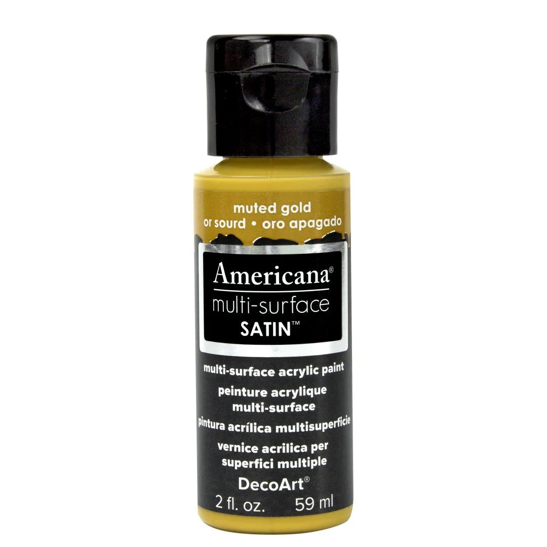 DECOART AMERICANA MULTI SURFACE SATIN ACRYLIC PAINT - 59 ML (2 OZ) - MUTED GOLD (516)
