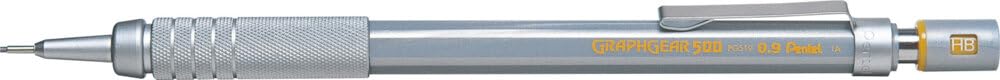 Pentel 0.9 MM HB Mechanical Pencil | Lead Of Grade HB | Mini Interchangeable Eraser With Push Mechanism | Silver Plated Swing Grip | Pack Of 1 | Silver (PG500)