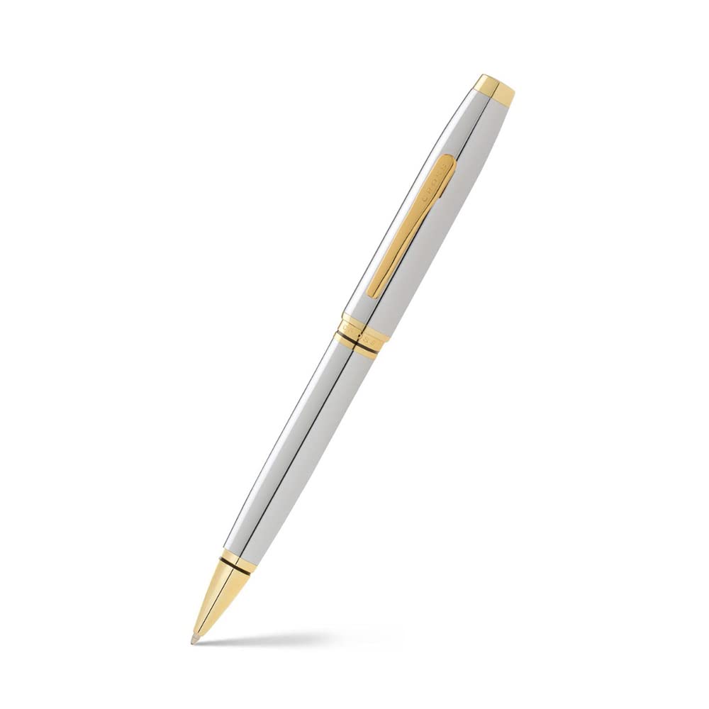 Cross A.T.Distinguished Century Ii Silhouette,Extremely Polished Chrome Barrel&23Kt Gold Appointment Coventry With Cross Signature Center Band Medium Point Ballpoint Pen,Great Gift For Any Occasion