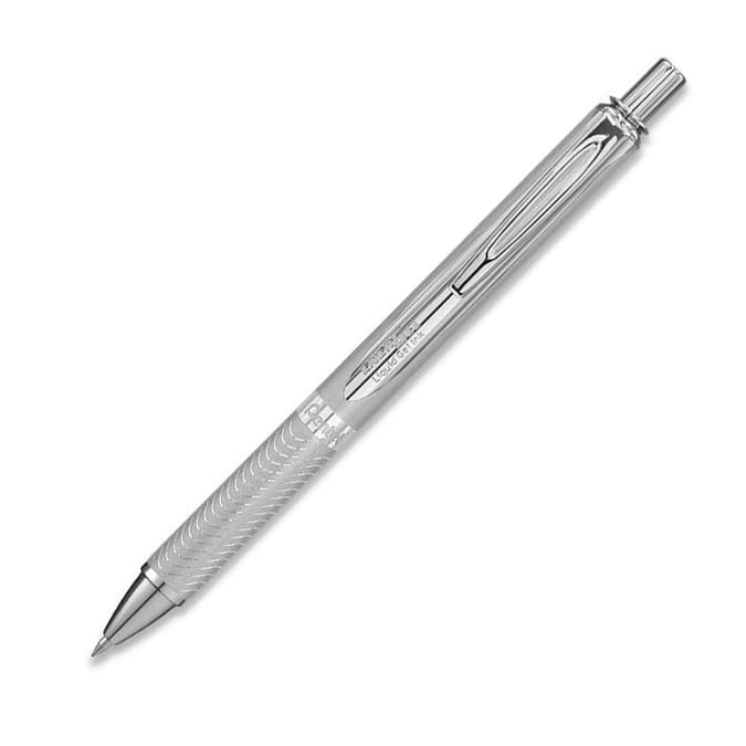 Pentel EnerGel 0.7 MM Roller Gel Pen | Textured Grip With Retractable Mechanism | Classic Design With Silver Metal Body | 1 Pc Blister Pack | Silver Body Blue Ink (BL407Z)