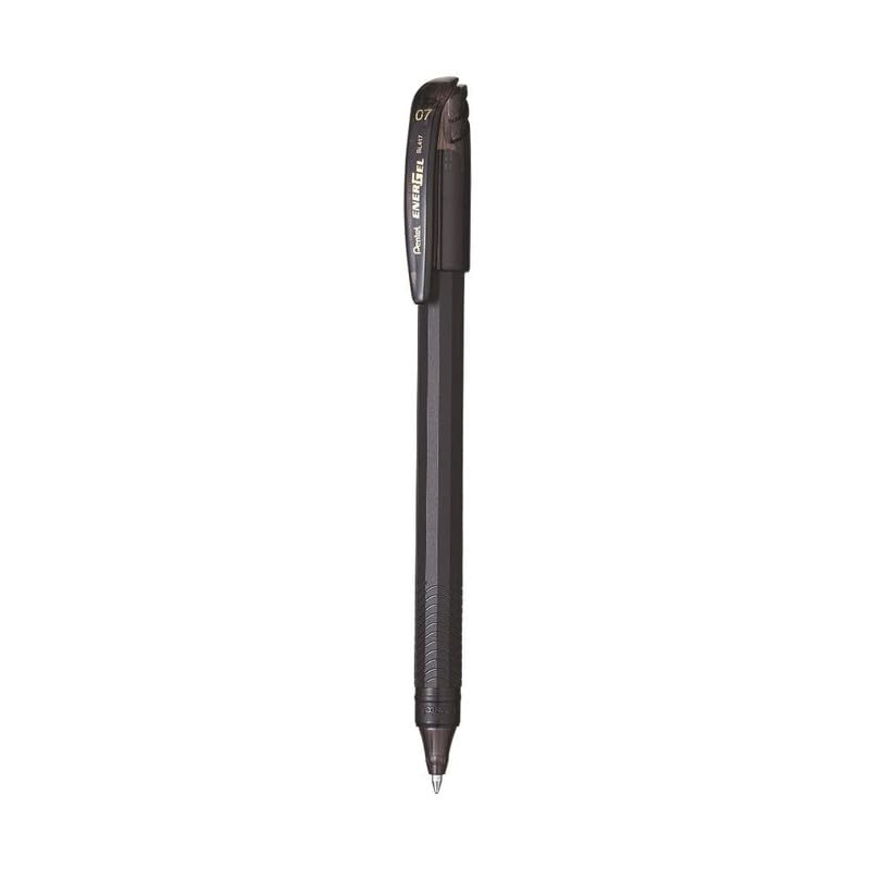 Pentel EnerGel Metal 0.7mm Roller Gel Pen | Aluminium Metal Matte Black Body | Textured Grip With Retractable Mechanism | Black Body, Blue Ink