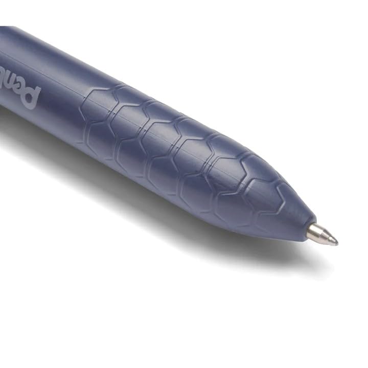 Pentel iZee 4 in 1 Color 1.0mm Ballpoint Pen Combo | Attractive Honeycomb Finger Grip with Smooth Flowing, Oil Base Ink | Dark Blue Barrel & Light Blue Barrel | Multicolour Ink, Pack of 4