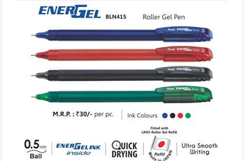 Pentel Energel Roller Gel Pen 0.5mm Metal Tip - 5 Pcs By DTL Company (Black)