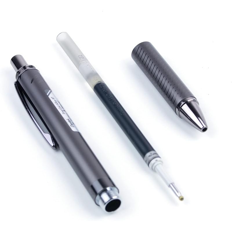 Pentel EnerGel Metal 0.7mm Roller Gel Pen | Aluminium Metal Matte Black Body | Textured Grip With Retractable Mechanism | Black Body, Blue Ink