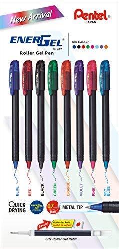 Pentel Energel 0.7 Mm Roller Gel Pen|Quick Dry Ink For Smudge-Free Writing|Lightweight Gel Pen For Smooth Writing Experience|Set Of 8 Shades (Bl417)|Multicolor
