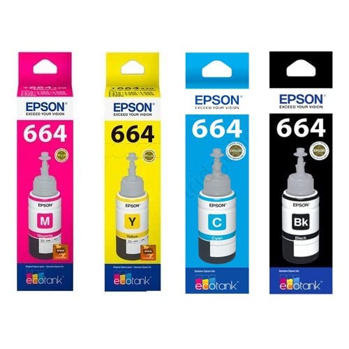 Epson All Colours (T6641-Black, T6642-Cyan, T6643-Magenta, T6644-Yellow) Ink Bottles 70 ml Each