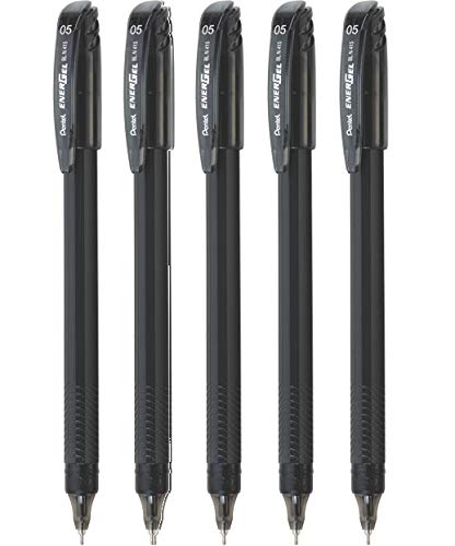 Pentel Energel Roller Gel Pen 0.5mm Metal Tip - 5 Pcs By DTL Company (Black)