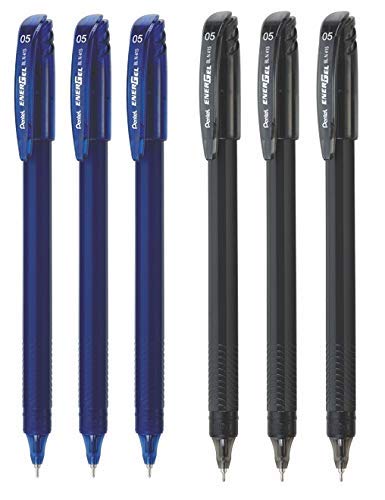 Pentel Energel - Roller Gel Pen Set - Pack of 6 Pens - (0.5mm - 3 BLUE + 3 BLACK)