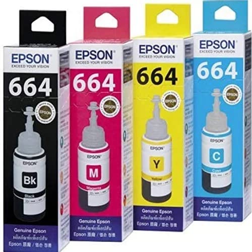 Epson All Colours (T6641-Black, T6642-Cyan, T6643-Magenta, T6644-Yellow) Ink Bottles 70 ml Each