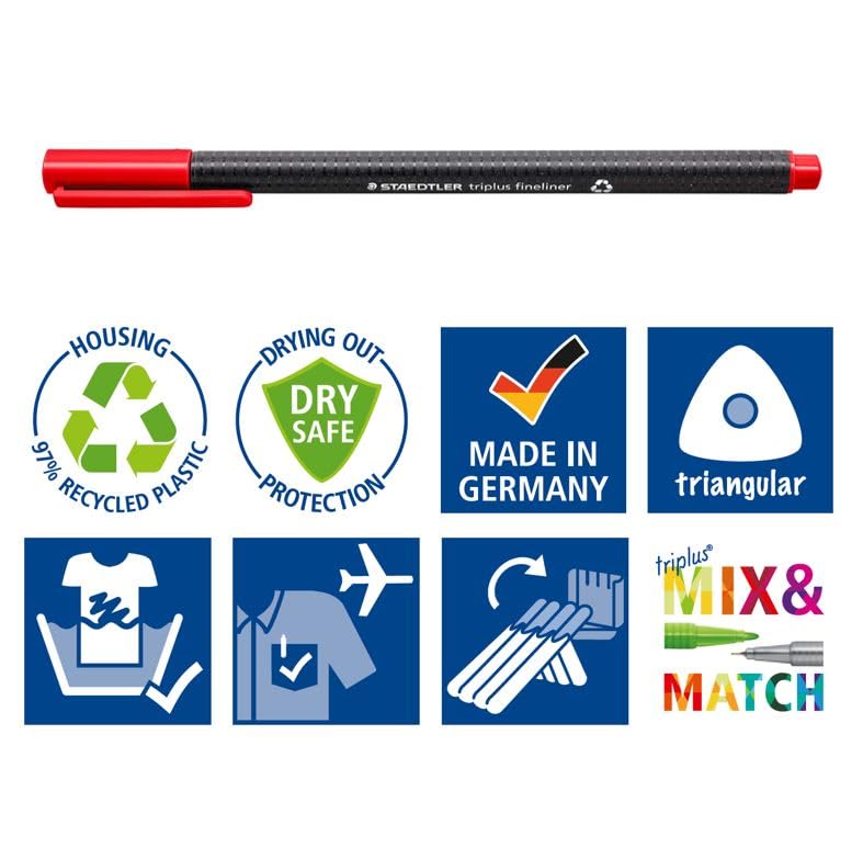 Staedtler 334-3 Triplus Fineliner Tip Pen - Blue- Pack of 10