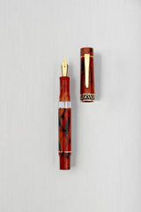 GIOIA Fine Nib Fountain Ink Pen | Bellevista Terra Di Napoli | Red Resin Barrel & Cap with Gold Plated Nib and Trims | Piston Filler