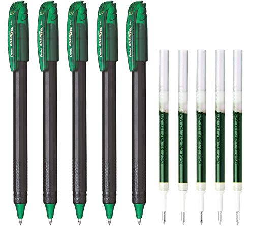 Pentel EnerGel 0.7mm Metal Tip (EnerGel Pen Green 5 & LR7 Refill Green 5) By DTL Company