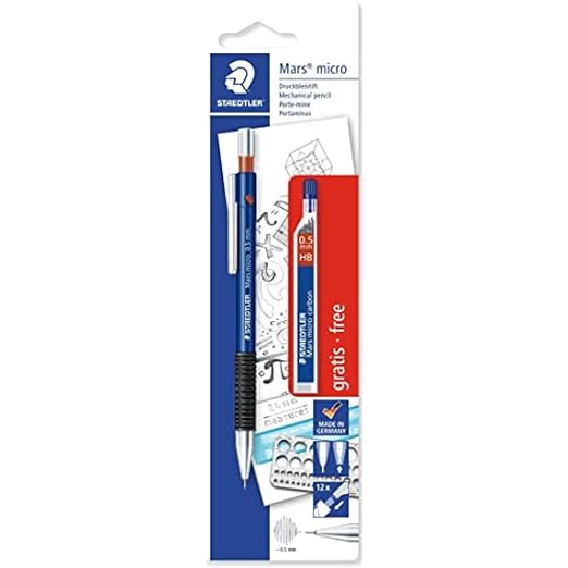 Staedtler Mars Micro 775 0.5 mm Mechanical Pencil with 1 Pack Lead Tube (Multicolor)